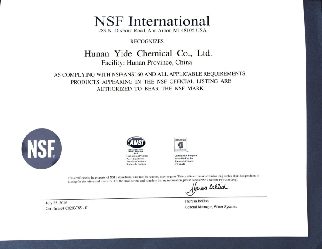 Manufacture Ferric Sulphate Water Treatment Chemical with International NSF Certification